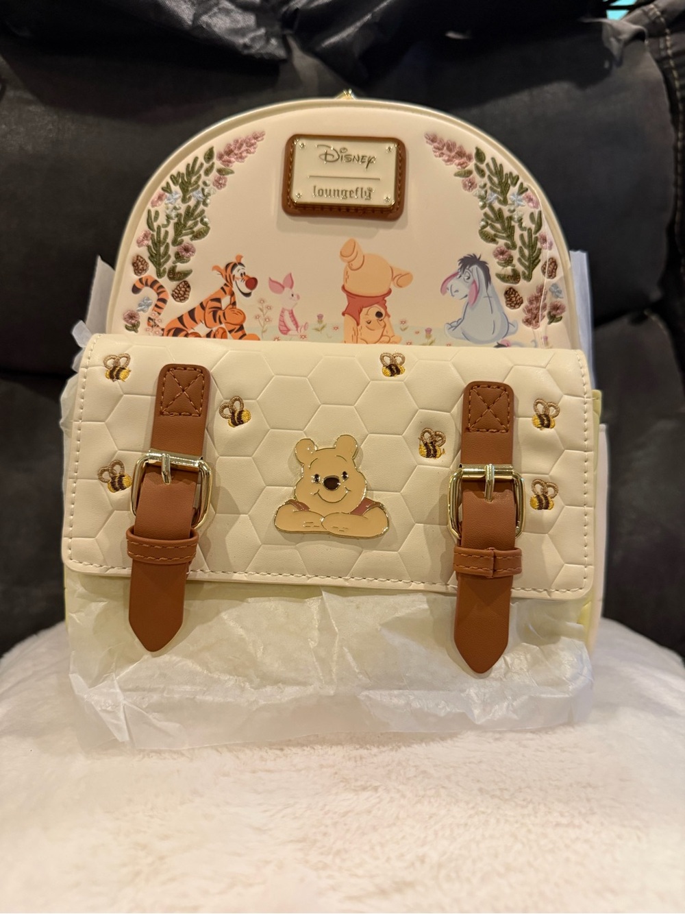 Loungefly Winnie the Pooh Cream & Brown Mini Backpack with Bee Details